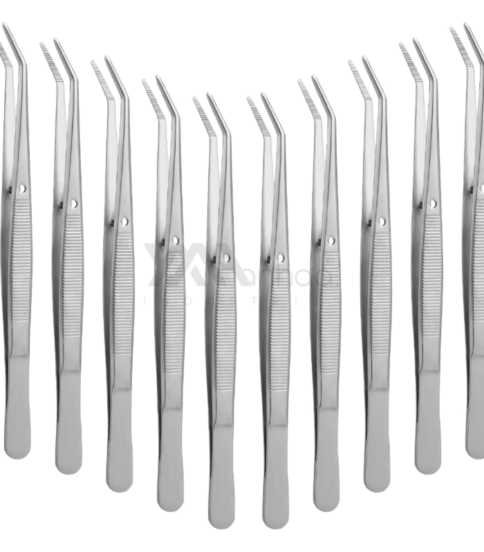 Anhaaa Stainless Steel Precision Tweezers Set | Curved Serrated Tip Multipurpose Forceps | T200.4