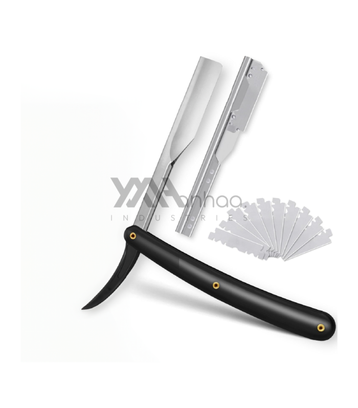 Anhaa Professional Straight Edge Barber Razor | Stainless Steel Shavette Razor | Black | A700.05